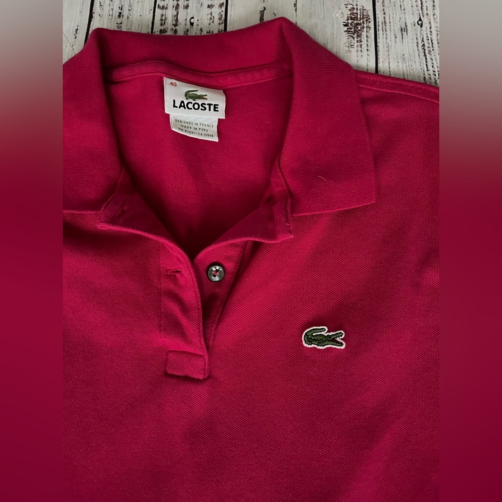 Lacoste Women's Polo 2 Button Pink Cotton Elastane Blend Size 40 M NWOT - Picture 2 of 7